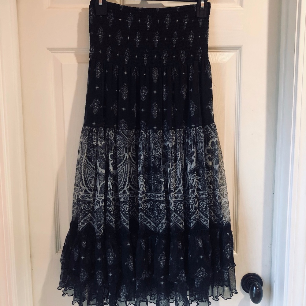 Black Strapless Ruched Midi Dress